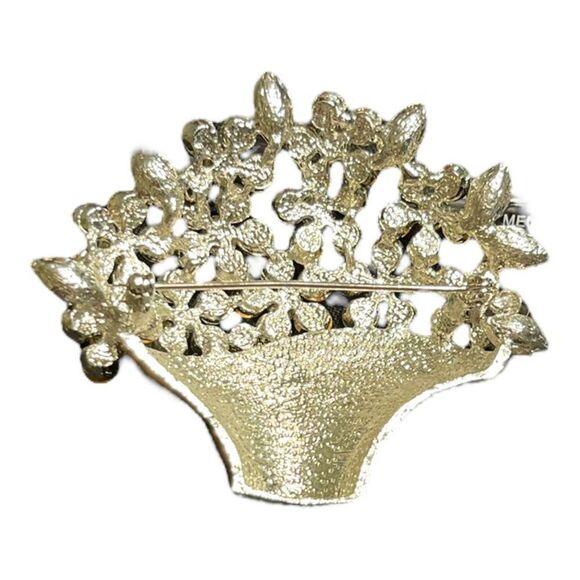 Silver Tone Flower Bouquet Colorful Rhinestone Enamel Basket Brooch Pin - Picture 4 of 4